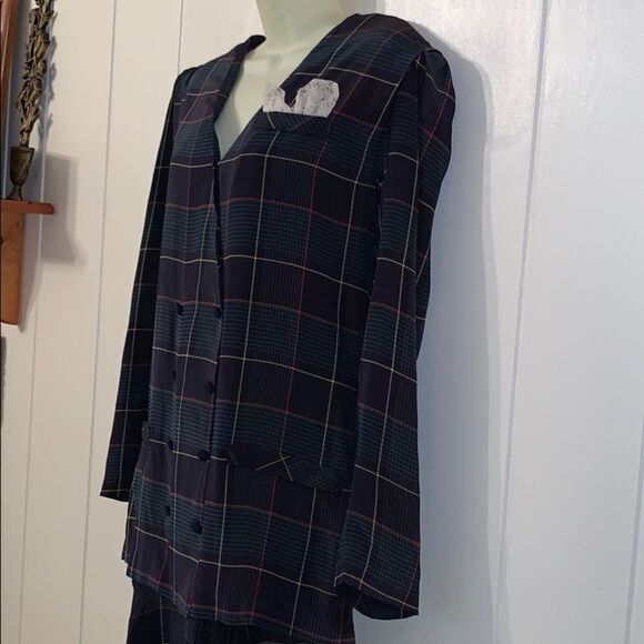 Vtg 80s/90s Argenti plaid silk dress - Picture 2 of 8
